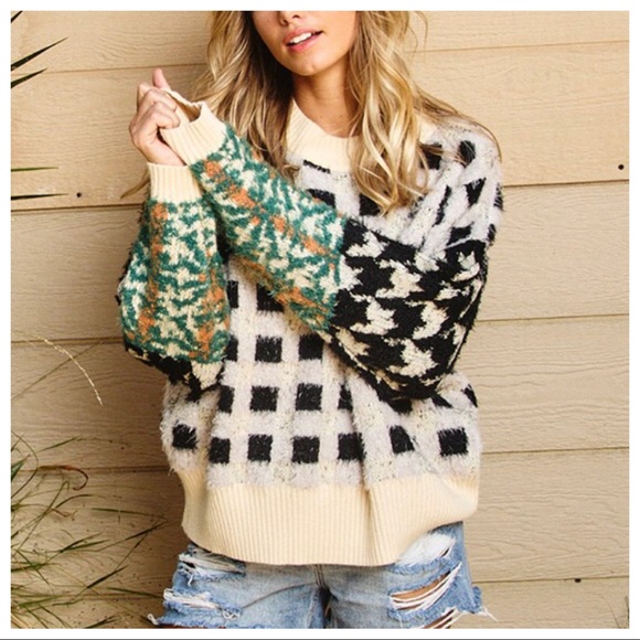 Unique Plaid chic fuzzy soft fabulous sweater - Picture 6 of 6